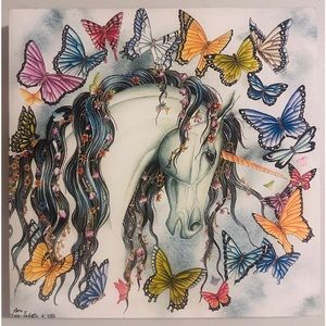 *NOT FOR SALE* Nene Thomas Canvas Unicorn, Butterflies and Flowers Canvas Print